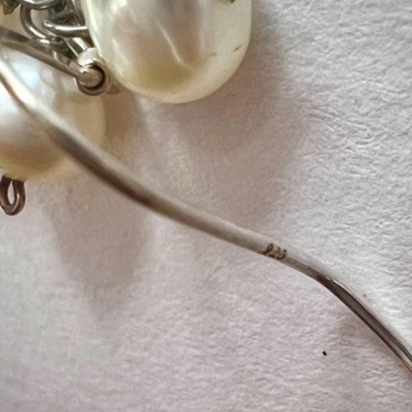 Vintage Solid 925 Sterling Silver drop Dangle earrings with Genuine Pearls - Picture 10 of 10